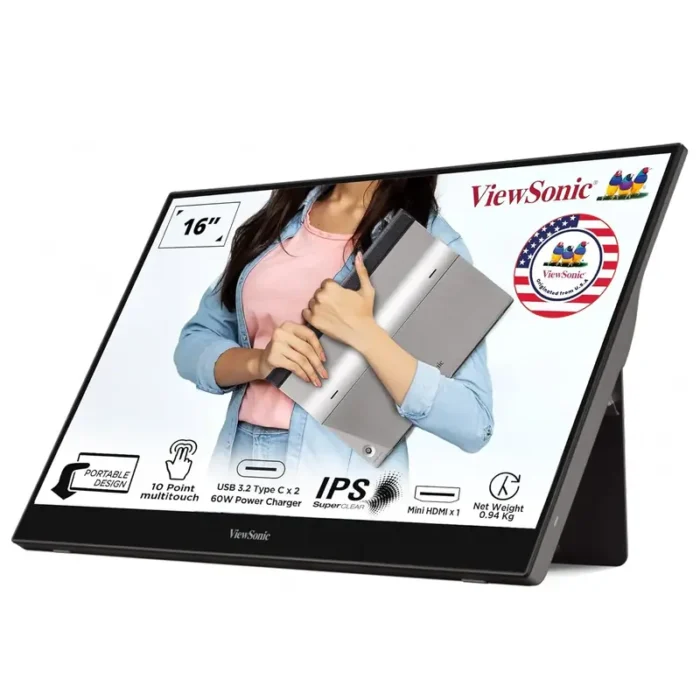 ViewSonic TD1655 16 Inch FHD 60Hz IPS Panel 2-Type-C Portable Touch Monitor