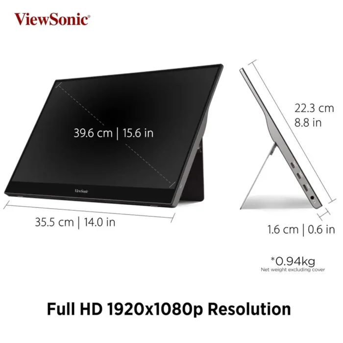 ViewSonic TD1655 16 Inch FHD 60Hz IPS Panel 2-Type-C Portable Touch Monitor