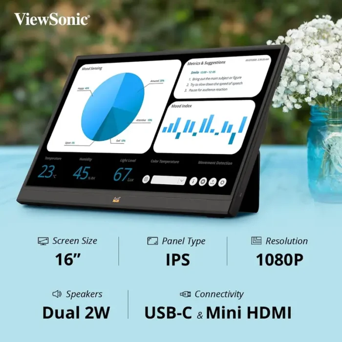 ViewSonic VA1655 16 Inch Full HD IPS Panel 60Hz USB-C Portable Monitor