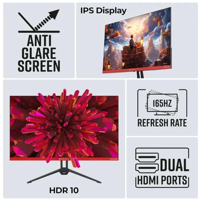 ZEBRONICS S24A 24 Inch 1920x1080 Pixels Full HD IPS Panel 165Hz Gaming Monitor