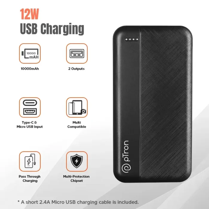 pTron Dynamo Lite 10000mAh 12W USB-C Power Bank