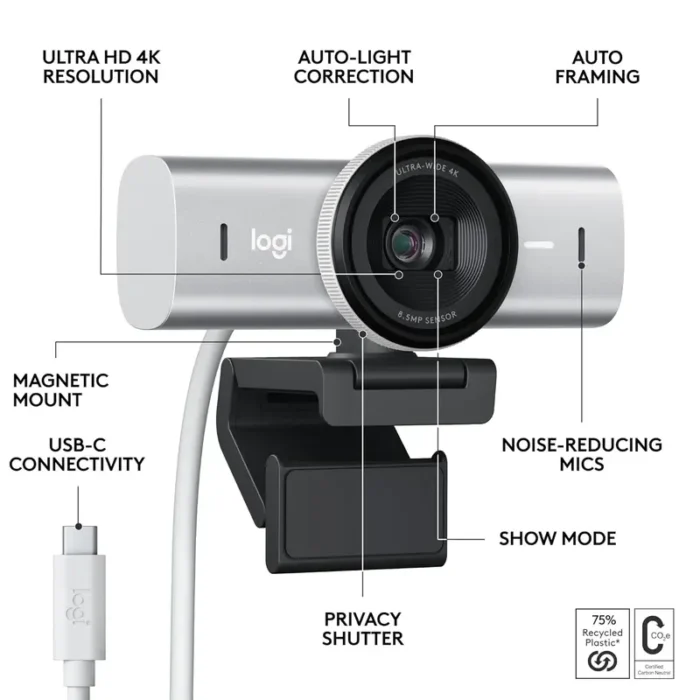 Logitech MX Brio Ultra HD 4K Collaboration and Streaming Webcam with 1080p at 60 FPS, Dual Noise Reducing Mics Logitech MX Brio Ultra HD 4K Collaboration and Streaming Webcam with 1080p at 60 FPS, Dual Noise Reducing Mics
