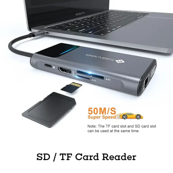 NOVOO 9 in 1 Pro USB C Multiport 4K HDMI VGA Ethernet 1000Mbps, 100W PD Charging, 3 USB3.0, SDTF Slots, Thunderbolt 3 Laptop Dock NOVOO 9 in 1 Pro USB C Multiport 4K HDMI VGA Ethernet 1000Mbps, 100W PD Charging, 3 USB3.0, SDTF Slots, Thunderbolt 3 Laptop Dock