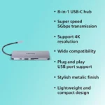 PHILIPS 8 in 1 USB Type-C to Ethernet + HDMI 4K 30Hz + 3 x USB A + PD (max 60W) + Micro SD Card Slot USB HUB 4 PHILIPS 8 in 1 USB Type-C to ethernet + HDMI 4K 30Hz + 3 x USB A + PD (max 60W) + Micro SD Card Slot USB HUB