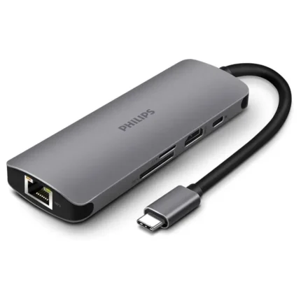 PHILIPS 8 in 1 USB Type-C to ethernet + HDMI 4K 30Hz + 3 x USB A + PD (max 60W) + Micro SD Card Slot USB HUB