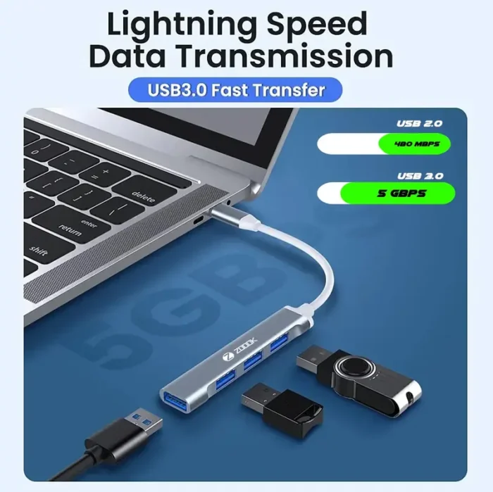 Zoook Type C to USB 3.0 HUB4 Port1 USB 3.0 Port3 USB 2.0 PortFree USB ConvertoriU43 USB HUB
