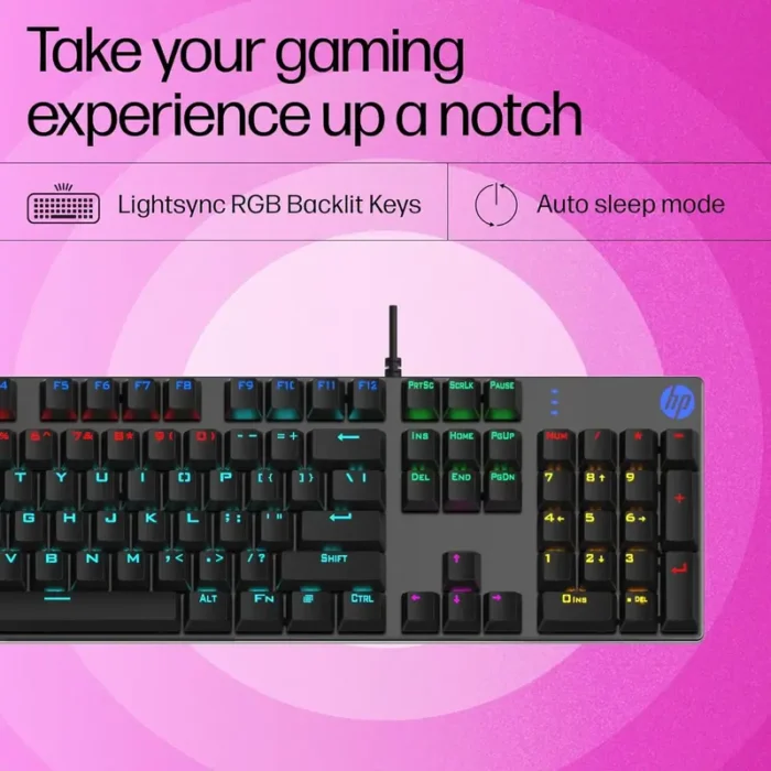 HP GK400F Mechanical, Dust & Spill Resistant, RGB Backlit Keys, Metal Panel, Full-Sized Gaming Keyboard HP GK400F Mechanical, Dust & Spill Resistant, RGB Backlit Keys, Metal Panel, Full-Sized Gaming Keyboard