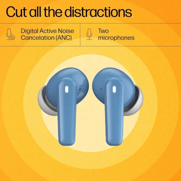 HP H150 Digital ANC, 28 Hours Playtime, Fingerprint Touch, IPX3 Water-Resistant Bluetooth Earbuds