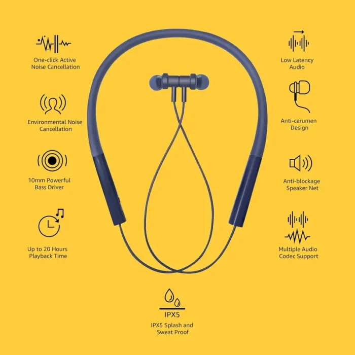 Mi Neckband Bluetooth Earphone Pro with Dual Noise Cancellation, Up to 15 Hours Playback