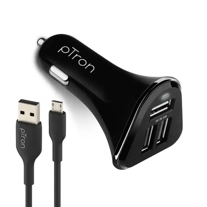 PTron Bullet 3.1A Fast Charging, 3 USB Port, Fire Resistant, Lightweight, & Compact Car Charger PTron Bullet 3.1A Fast Charging, 3 USB Port, Fire Resistant, Lightweight, & Compact Car Charger