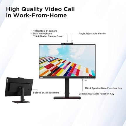 Lenovo ThinkVision T24V-20 24 Inch Full HD IPS Panel TUV Certified Eye Comfort, Built in Speaker & Camera VoIP Monitor