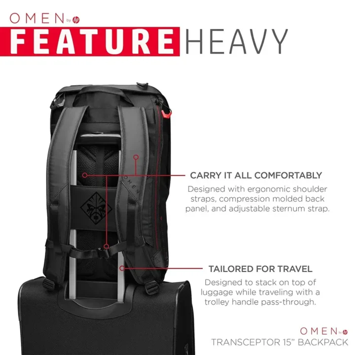 HP OMEN Transceptor 15.6-inch Water Resistant Backpack with Padded Shoulder Straps for Laptops and Notebooks