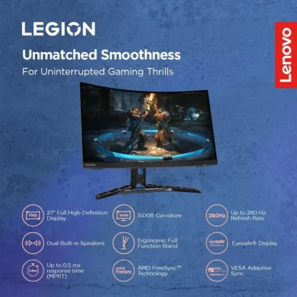 Lenovo Legion R27FC-30 27 Inch Full HD VA Panel, 2x3W Inbuilt Speakers, 0.5 MS, 240Hz Curved Gaming Monitor