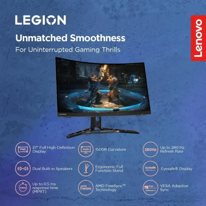 Lenovo Legion R27FC-30 27 Inch Full HD VA Panel, 2x3W Inbuilt Speakers, 0.5 MS, 240Hz Curved Gaming Monitor Lenovo Legion R27FC-30 27 Inch Full HD VA Panel, 2x3W Inbuilt Speakers, 0.5 MS, 240Hz Curved Gaming Monitor