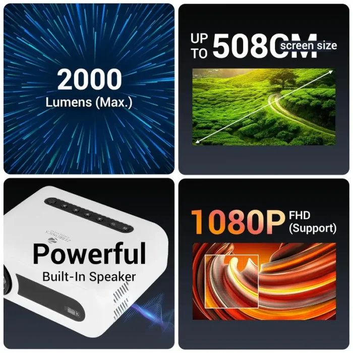 ZEBRONICS PIXAPLAY 13 2000 Lumens, 200 Inch Screen Size, FHD 1080p, LED Projector