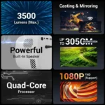 ZEBRONICS PIXAPLAY 53, Smart Vertical Projector With 3500 Lumens, 4K Support, 120 Inch Screen Size