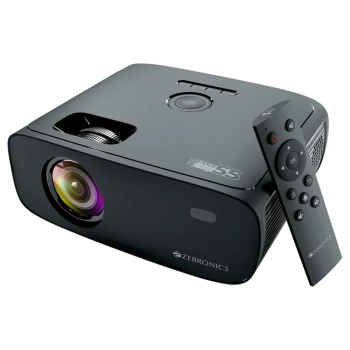 ZEBRONICS PIXAPLAY 55, Smart Projector With 8000 Lumens, 4K Support, 150 Inch Screen Size