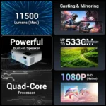 ZEBRONICS PIXAPLAY 58, Smart Projector With 11500 Lumens, 4K Support, 210 Inch Screen Size