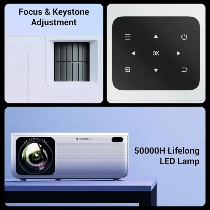 ZEBRONICS PIXAPLAY 58, Smart Projector With 11500 Lumens, 4K Support, 210 Inch Screen Size