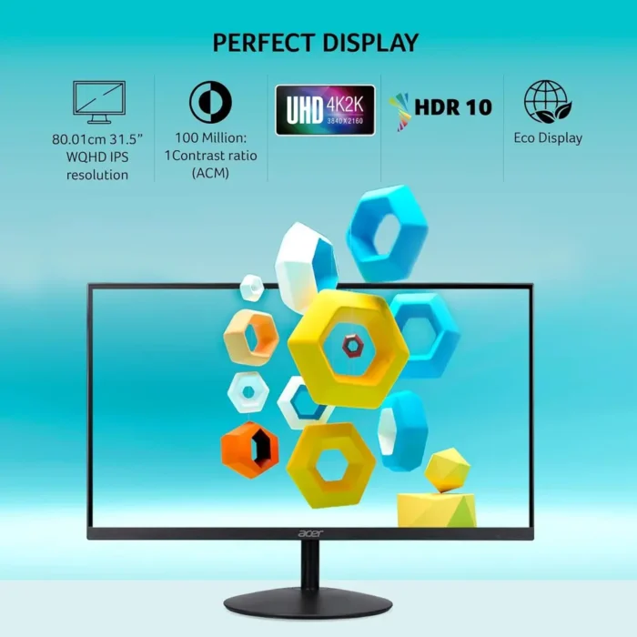 Acer SA322QK 31.5 Inch 4K UHD 3840 x 2160 Resolution VA Ultra Thin (7.2mm) Backlit LED LCD Monitor I Zero Frame Design I HDR 10 I AMD Free Sync I 2xHDMI, 1xDP I Stereo Speakers I Eye Care I Black