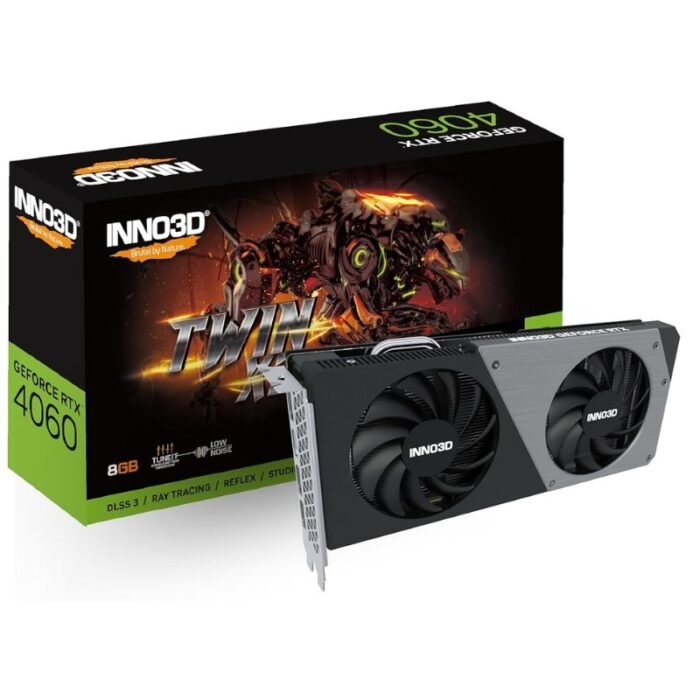 Inno3D GEFORCE RTX 4060 Twin X2 8GB- N40602-08D6-173051N GDDR6 8GB NVIDIA Chipset 272 bit 2460 MHz Graphics Card Inno3D GEFORCE RTX 4060 Twin X2 8GB- N40602-08D6-173051N GDDR6 8GB NVIDIA Chipset 272 bit 2460 MHz Graphics Card