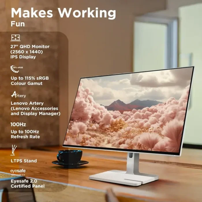 Lenovo L27H-4A 27 Inch QHD 2K IPS Panel with 99% sRGB, 3Wx2 Speakers, 1 MS, 100 Hz Smart Display Monitor Lenovo L27H-4A 27 Inch QHD 2K IPS Panel with 99% sRGB, 3Wx2 Speakers, 1 MS, 100 Hz Smart Display Monitor