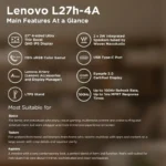Lenovo L27H-4A 27 Inch QHD 2K IPS Panel with 99% sRGB, 3Wx2 Speakers, 1 MS, 100 Hz Smart Display Monitor 2 Lenovo L27H-4A 27 Inch QHD 2K IPS Panel with 99% sRGB, 3Wx2 Speakers, 1 MS, 100 Hz Smart Display Monitor