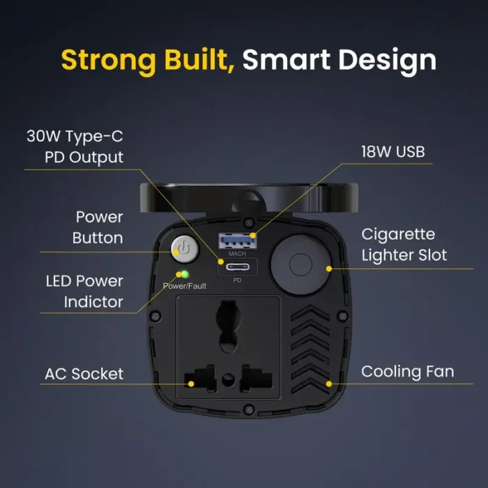 Portronics 200W Car Power One with 30W Type-C PD,12V Car Plug Power Cord