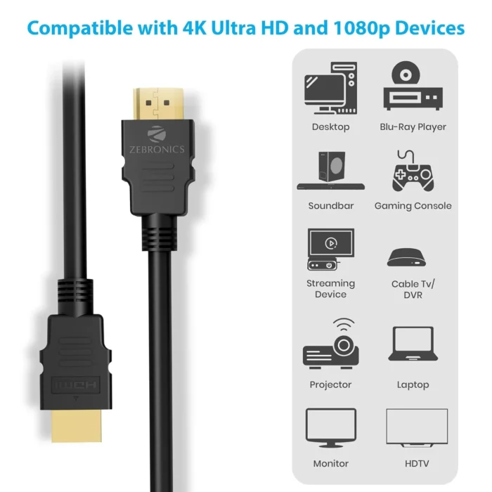 Zebronics ZEB-HAA3020 (3 Meter9 feet) HDMI Cable Supports 3D, ARC & CEC Extension Zebronics ZEB-HAA3020 (3 Meter9 feet) HDMI Cable Supports 3D, ARC & CEC Extension