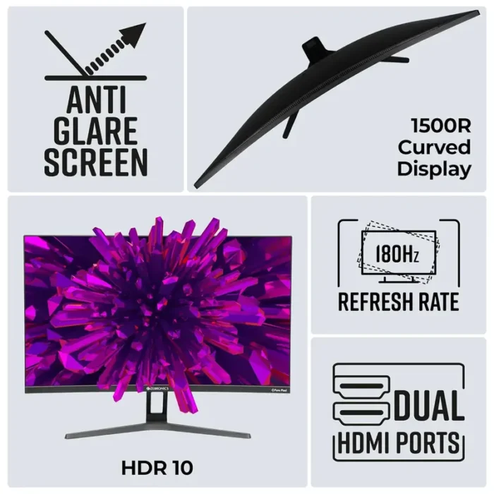 Zebronics ZEB-S27B 27 Inch Full HD, VA Panel Built-in Speakers, 180Hz Curved Gaming Monitor Zebronics ZEB-S27B 27 Inch Full HD, VA Panel Built-in Speakers, 180Hz Curved Gaming Monitor