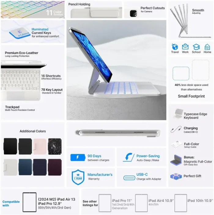 typecase Edge for iPad Air 13 Inch (M3M2, 20252024) and iPad Pro 12.9 (6th543rd Gen) Magic Keyboard Case