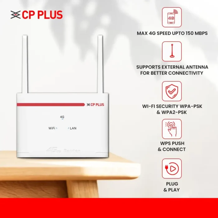 CP Plus 4G SIM Card Wi-Fi Router with High Speed 4G Internet & Wider Wi-Fi Coverage
