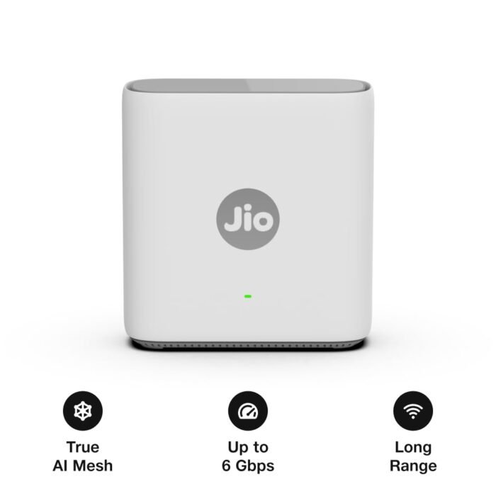 Jio AX6000 Mesh WiFi 6 Device, Jio True AI Mesh, Dual Band, Up to 6 Gbps Speed Wireless Range Extender Jio AX6000 Mesh WiFi 6 Device, Jio True AI Mesh, Dual Band, Up to 6 Gbps Speed Wireless Range Extender