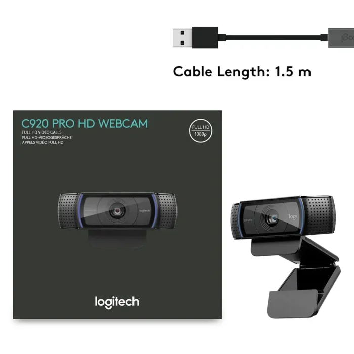 Logitech C920 HD Pro 1080 HD Webcam with Built-In Microphone USB Connectivity
