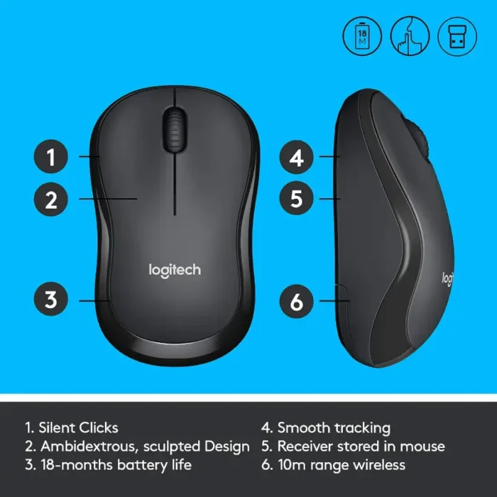 Logitech M221 Wireless Mouse with USB Mini Receiver, 1000 DPI Optical Tracking, 18-Month Battery Life