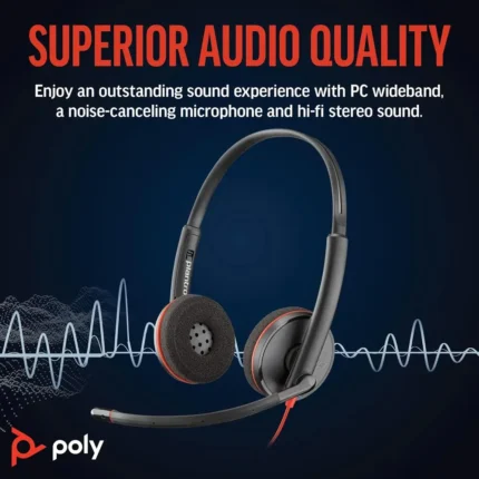 Poly Blackwire 3220 USB-C Wired Headphone With Noise-Canceling Mic
