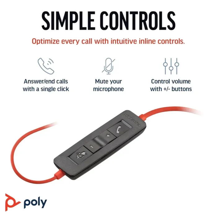 Poly Blackwire 3220 USB-C Wired Headphone With Noise-Canceling Mic