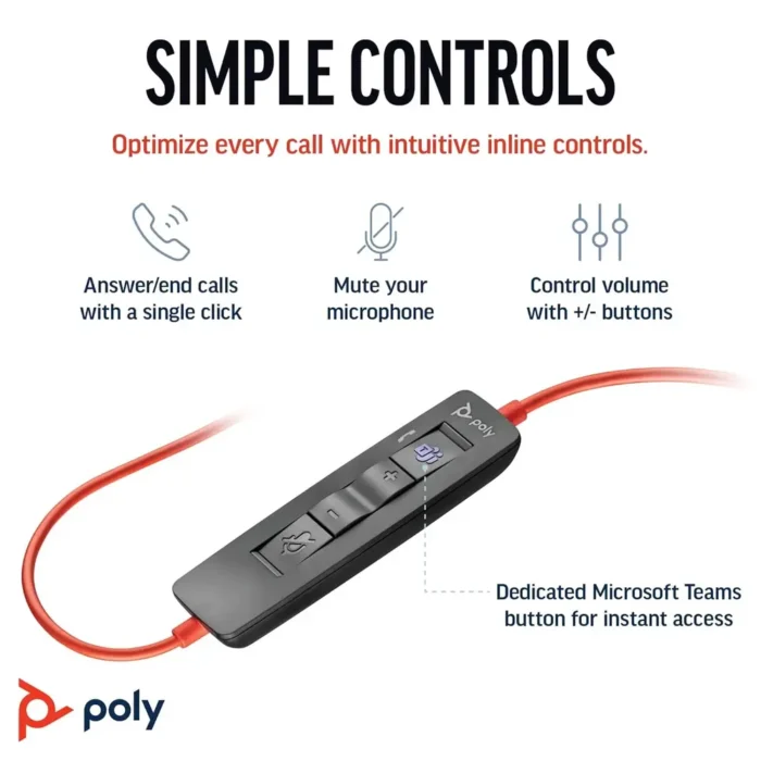 Poly Blackwire 3320 USB-C Wired Headphone With Noise-Canceling Mic Poly Blackwire 3320 USB-C Wired Headphone With Noise-Canceling Mic
