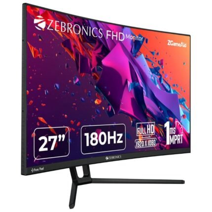 ZEBRONICS N27B 27 Inch, Full HD, 300Nits, 180Hz, 1MS MPRT, HDR10, 99% sRGB, 1500R Curved Gaming Monitor