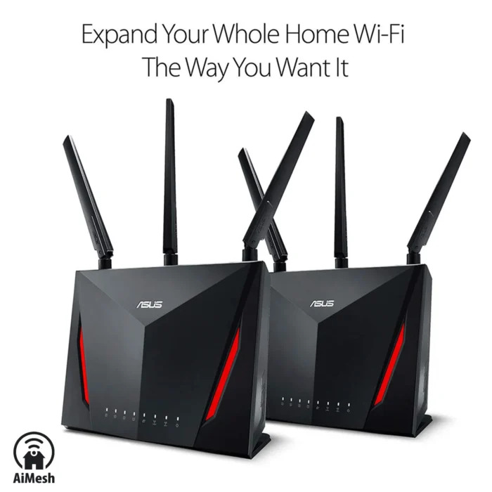 Asus RT-AC86U (2 Pack) AiMesh AC2900 Dual Band WiFi System Gaming Router