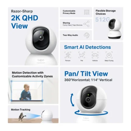 TP-Link Tapo C220 2K 4MP QHD 1440p PanTilt AI Home Wi-Fi Security Camera