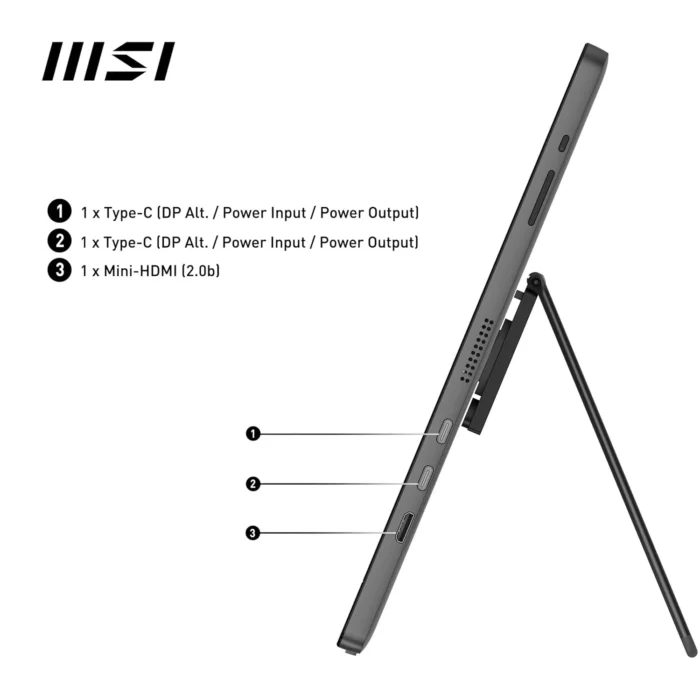 MSI PRO MP161 E2 15.6 Inch Full HD, IPS Panel, 60Hz, Eye-Friendly Screen, 2 x USB Type-C Portable Monitor MSI PRO MP161 E2 15.6 Inch Full HD, IPS Panel, 60Hz, Eye-Friendly Screen, 2 x USB Type-C Portable Monitor