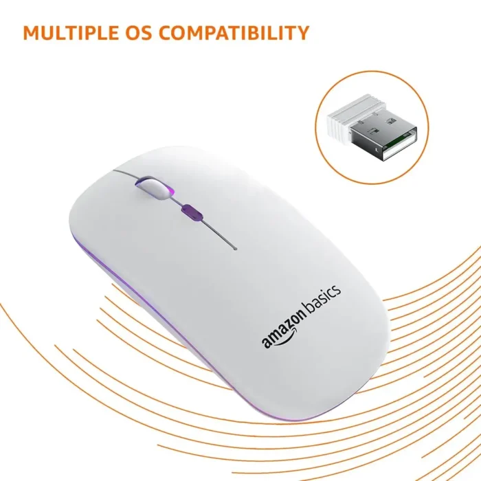 amazon basics Rechargeable Wireless Mouse with RGB LED Backlit 1600 DPI Ergonomic Mouse