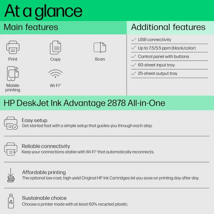 HP DeskJet Ink Advantage 2878 All-in-One Multi-function WiFi Color Inkjet Printer