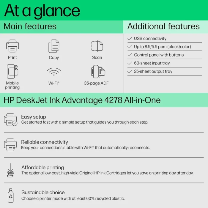 HP DeskJet Ink Advantage 4278 All-in-One Multi-function WiFi Color Inkjet Printer HP DeskJet Ink Advantage 4278 All-in-One Multi-function WiFi Color Inkjet Printer