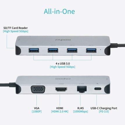 RAPOO XD200C USB C 10 in 1 HUB Adapter