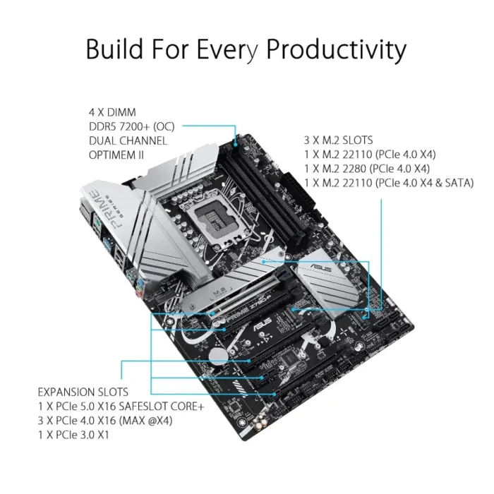 ASUS PRIME Z790-P-CSM LGA 1700 Socket ATX Intel Z790 Chipset DDR5 Motherboard ASUS PRIME Z790-P-CSM LGA 1700 Socket ATX Intel Z790 Chipset DDR5 Motherboard