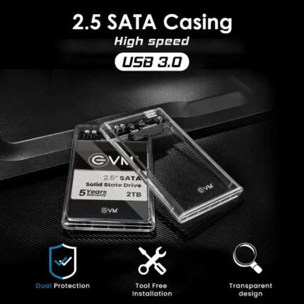 EVM 2.5 SATA SSD Casing USB 3.0 - Portable External Hard DriveSSD Transparent Case Cover