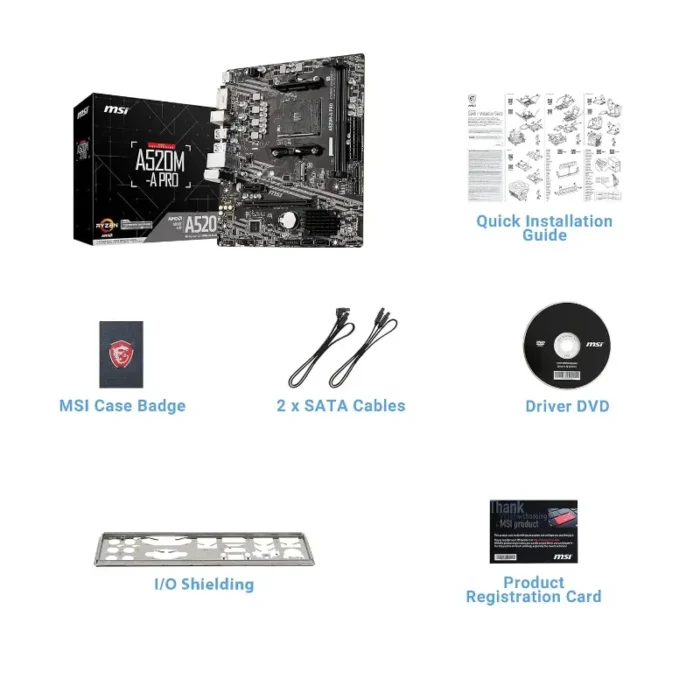 MSI A520M-A PRO AM4 Socket Micro-ATX AMD A520 Chipset DDR4 Motherboard for Desktop MSI A520M-A PRO AM4 Socket Micro-ATX AMD A520 Chipset DDR4 Motherboard for Desktop