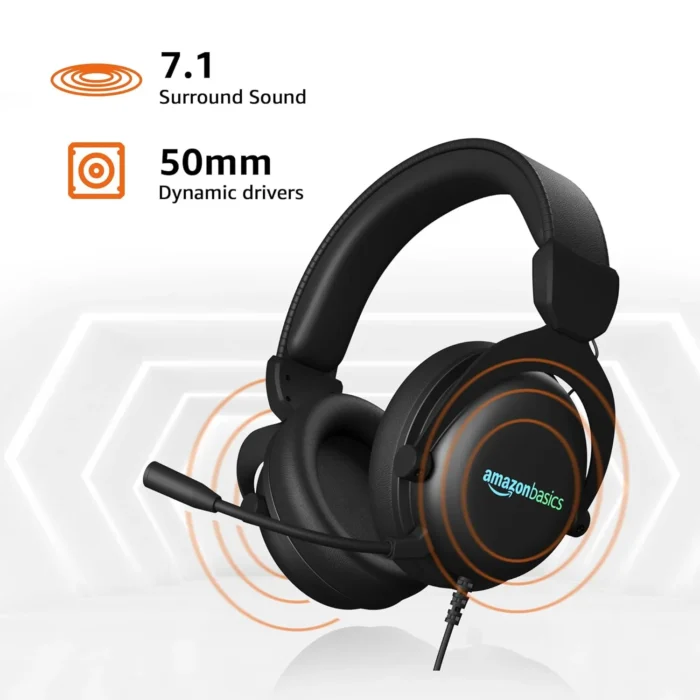 Amazon Basics 7.1 Channel RGB Wired Over Ear Gaming Headphones with Mic